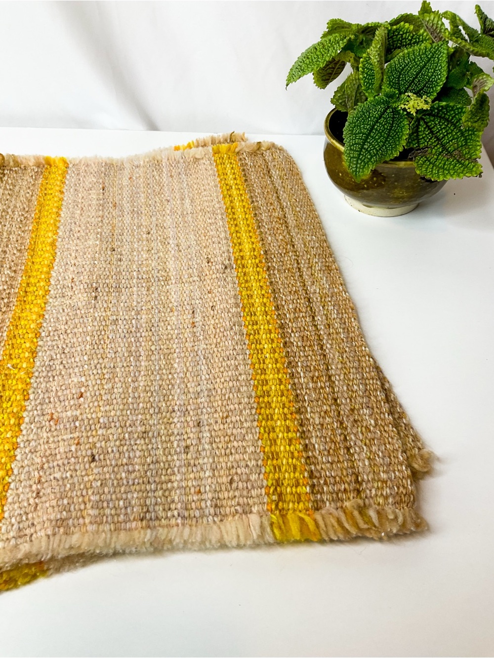 Vintage Handwoven Wool Placemats with Yellow Stripe - set of two - Picture 5 of 6